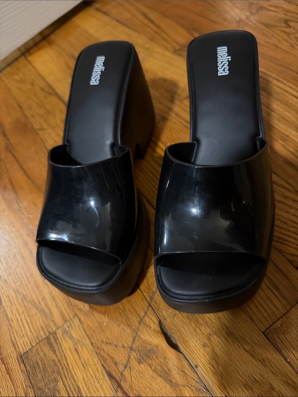 Melissa Black Glossy Platform Slide Sandals